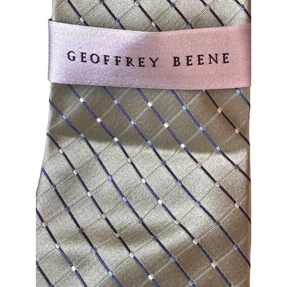 Geoffrey Beene Mens Green & Blue Checkered 100% Silk Tie 56" Long - Picture 7 of 7